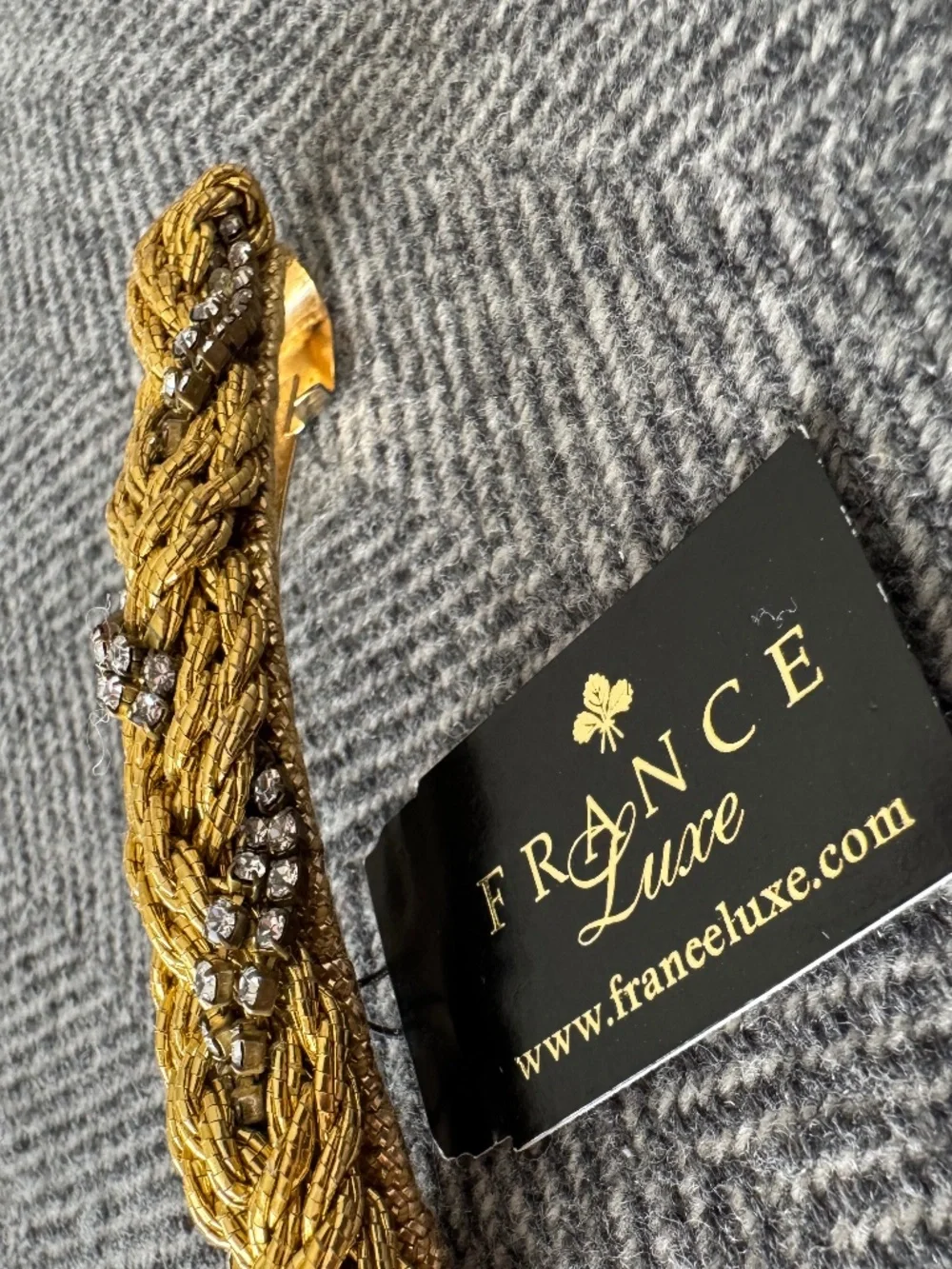 NWT, FRANCE LUXE, BRAIDED GOLD WITH CLUSTERS OF DIAMONDS WOVEN INTO THE BARRETTE